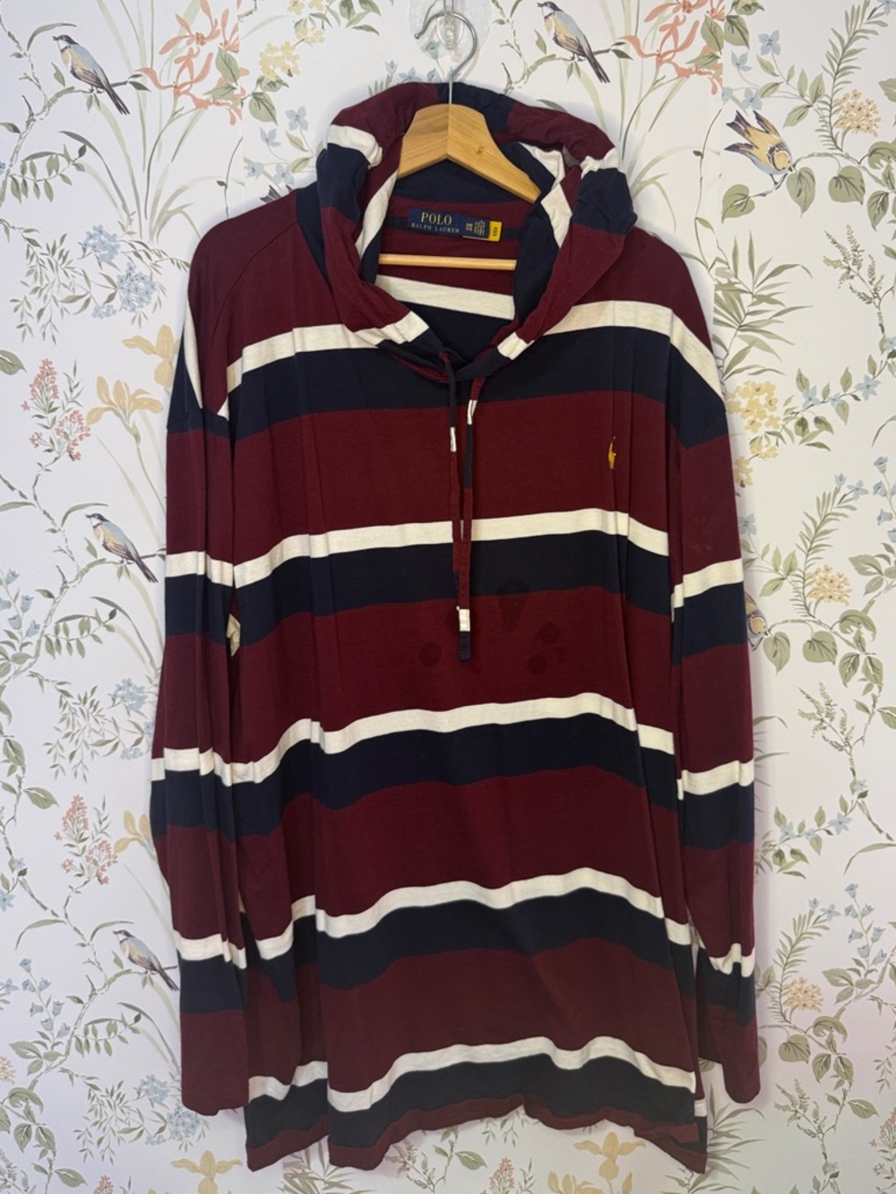 Men’s Polo Ralph Lauren Burgundy Navy White Striped Hoodie Big&Tall - Picture 4 of 12